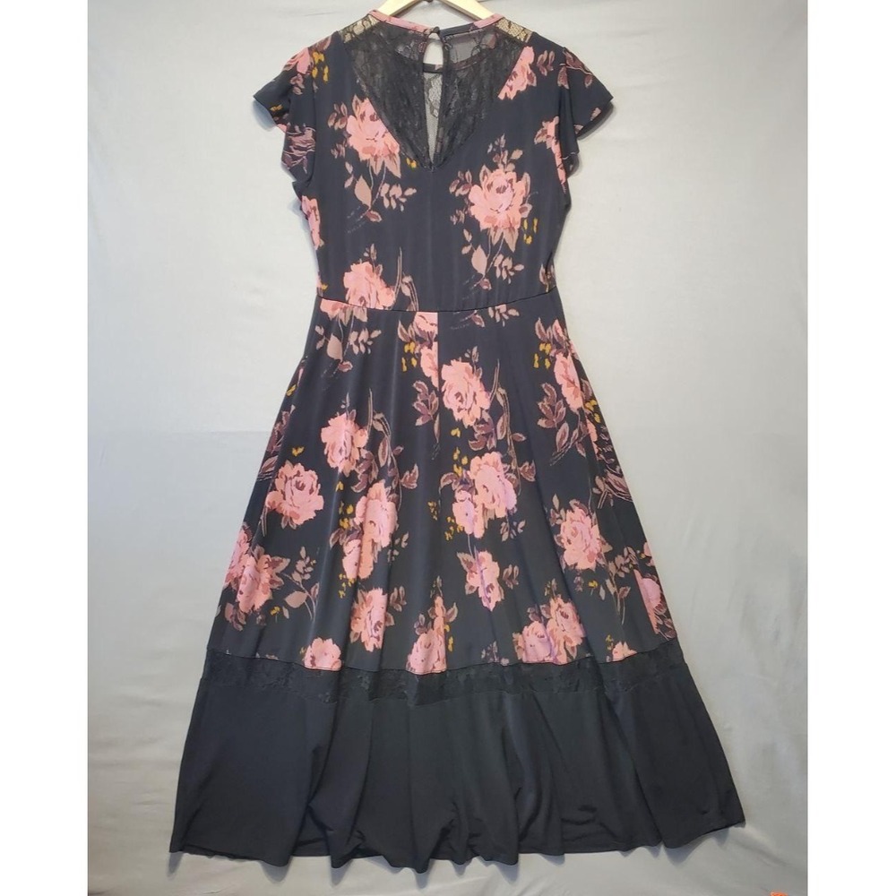 torrid Black Dress with Pink Floral Print Midi - Picture 2 of 12